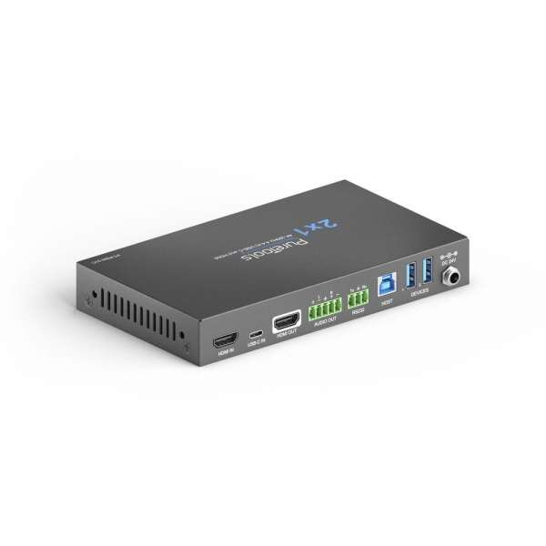 PureTools - 2x1 Telekonferenz Switcher USB C und HDMI Eingang und HDMI Ausgang, 4K (60Hz 4:4:4), USB-C Aufladung bis zu 40Wmit 2 Ports USB Hub und Aud