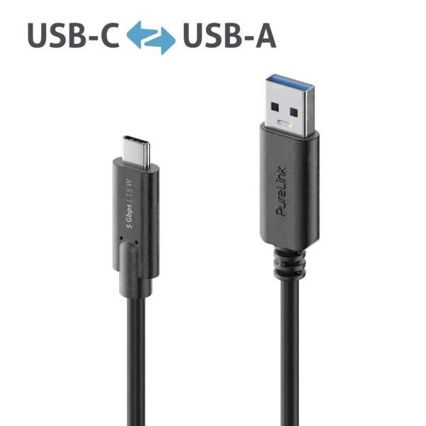 USB-C auf USB-A Kabel - 3.1 Gen 1, 3A/5V/15W, 5G - iSerie - schwarz - 1,50m