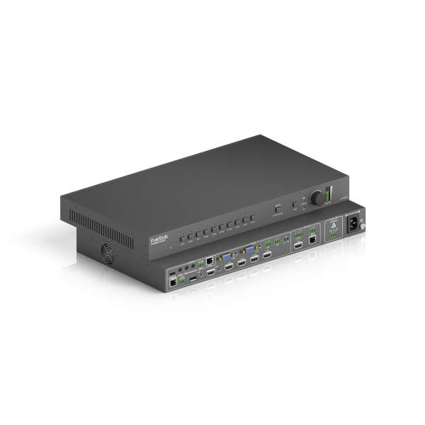 PureTools - Scaler Switcher 9x2, 4K, 3-Level MIC, HDMI & HDBT Ausgänge, Balanced Audio + Verstärker