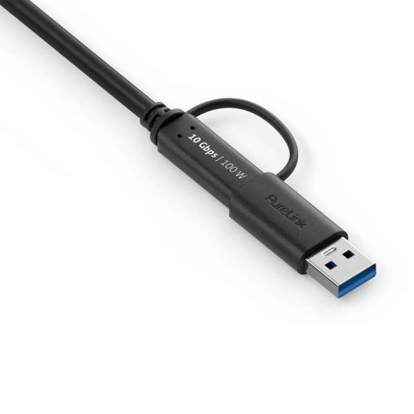 USB-C auf USB-C Kabel mit USB-A Aufsatz - 3.2 Gen 2x1, 5A, 10G, DP Alt Mode - iSerie - schwarz - 1,00m