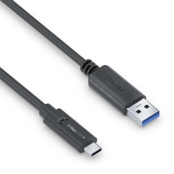 USB-C auf USB-A Kabel - 3.1 Gen 1, 3A/5V/15W, 5G - iSerie - schwarz - 0,50m