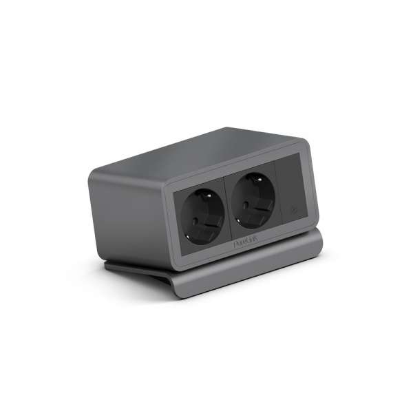 mediahub2 - 5 -Slot, freistehend, On-Table Design - space-grey Gehäuse und mattschwarze Module. 2 Steckdosen + 1 Leerplatz. Buchse - DE. Stecker - Wieland GST18