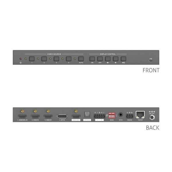 PureTools - 4x1 Multiformat Präsentations Switcher - 4K 60Hz 4:4:4 - 3 x HDMI und 1 x DP, EDID-Management und automatische Umschaltung mit TMDS-Erkenn