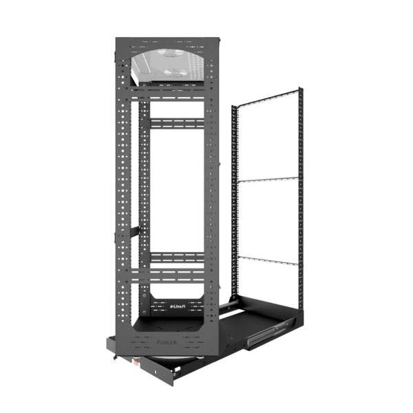 19" Auszieh- und drehbares Rack 28RU, 130kg Traglast, 490B x 608T x 1327H
