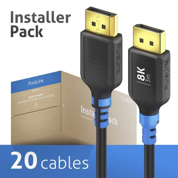 FlexInstall DP Kabel 8K, 3.00m - Installer Pack 20 stk.