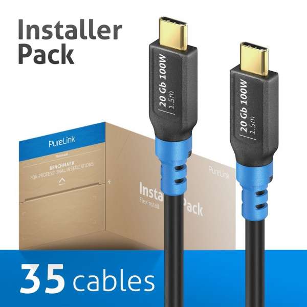 FlexInstall USB-C auf USB-C Kabel USB4 Gen2x2 20Gbps 100W 1.50m - Installer Pack 35 stk.