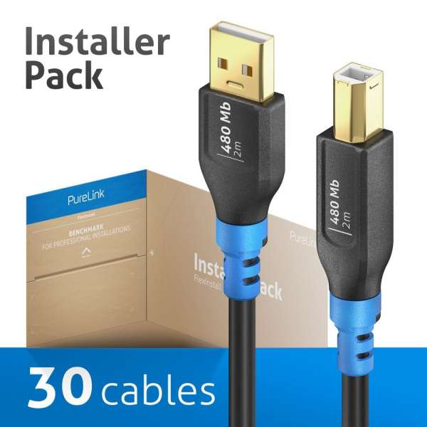 FlexInstall USB-A auf USB-B Kabel USB 2.0 480Mbps 2.00m - Installer Pack 30 stk.