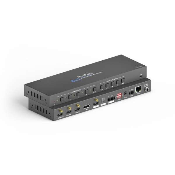 PureTools - 4x1 Multiformat Präsentations Switcher - 4K 60Hz 4:4:4 - 3 x HDMI und 1 x DP, EDID-Management und automatische Umschaltung mit TMDS-Erkenn
