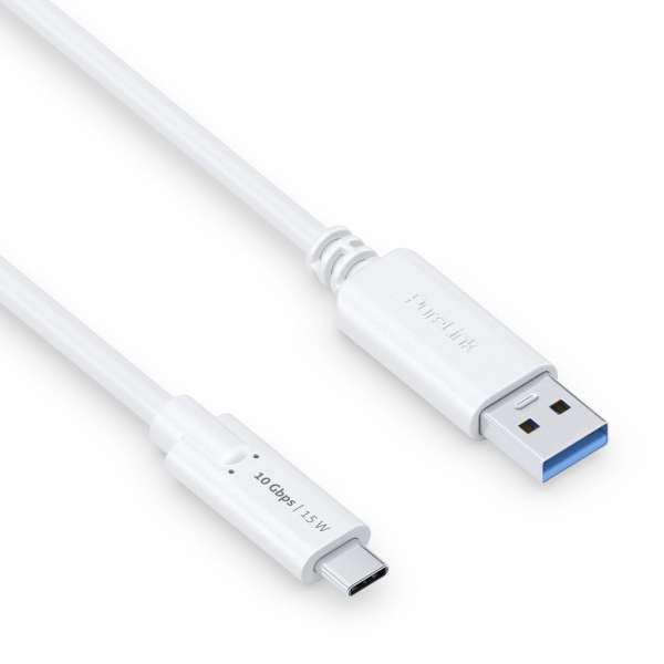 USB-C auf USB-A Kabel - 3.1 Gen 2, 3A/5V/15W, 10G - iSerie - weiß - 0,50m