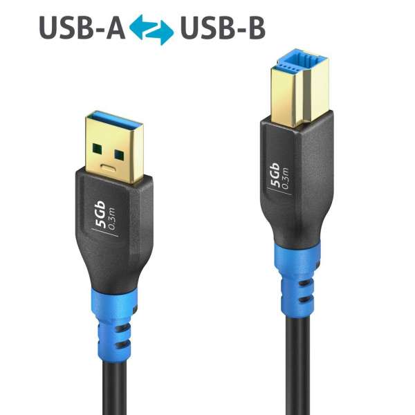 FlexInstall USB-A auf USB-B Kabel USB 3.0 5Gbps 0.30m