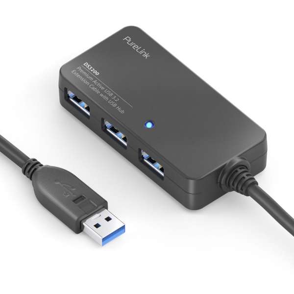 USB 3.2 Gen. 1x1 Aktiv Verlängerung mit Hub - schwarz - 10,0m