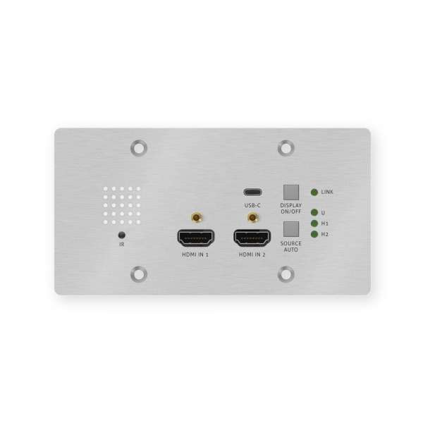 PureTools - HDBaseT Wallplate Transmitter mit Rahmen, 2x HDMI & USB-C Eingänge, 4K, 40m 4K / 70m 1080p