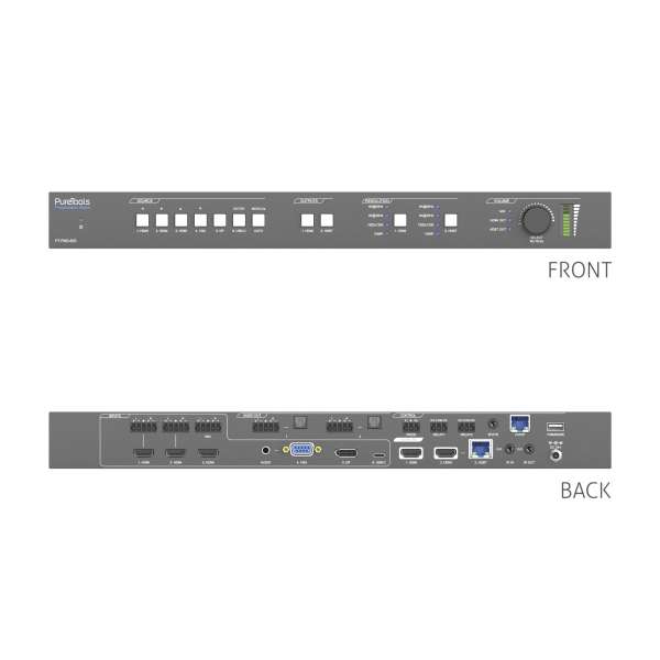 PureTools - Seamless Matrix 6x2, 4K, HDMI und HDBaseT und HDMI Loop Ausgang, Audio De-Embedding Embedding, Relay Kontrolle und GUI