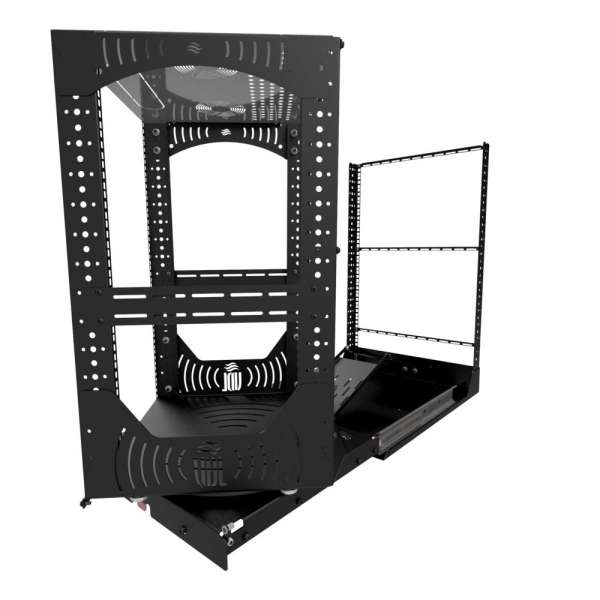 19" Auszieh- und drehbares Rack 16RU, 130kg Traglast, 490B x 608T x 792H