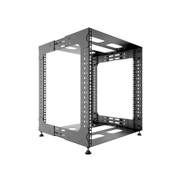 19" Skelett-Rack mit offenem Rahmen und verstellbarer Tiefe 8HE, 100 kg, 492 B x von 360 bis 560 T x 362 H