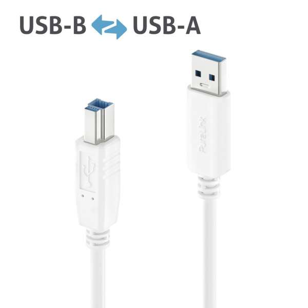 USB-A auf USB-B Kabel - 3.2 Gen1, 3A/5V/15W, 5G - iSerie - weiß - 1,50m