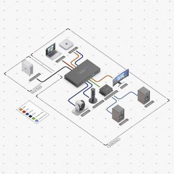 PureTools - 2x1 Telekonferenz Switcher USB C und HDMI Eingang und HDMI Ausgang, 4K (60Hz 4:4:4), USB-C Aufladung bis zu 40Wmit 2 Ports USB Hub und Aud