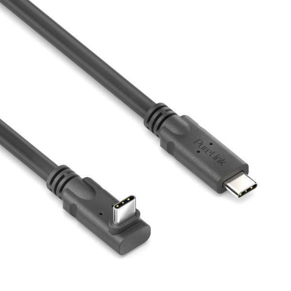 USB-C auf 90° USB-C Kabel (oben/unten) mit E-marker USB4 Gen2x2 20Gbps, 100W - PureInstall 3.00m
