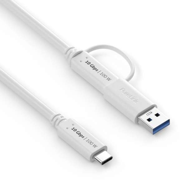 USB-C auf USB-C Kabel mit USB-A Aufsatz - 3.2 Gen 2x1, 5A, 10G, DP Alt Mode - iSerie - weiß - 0,50m