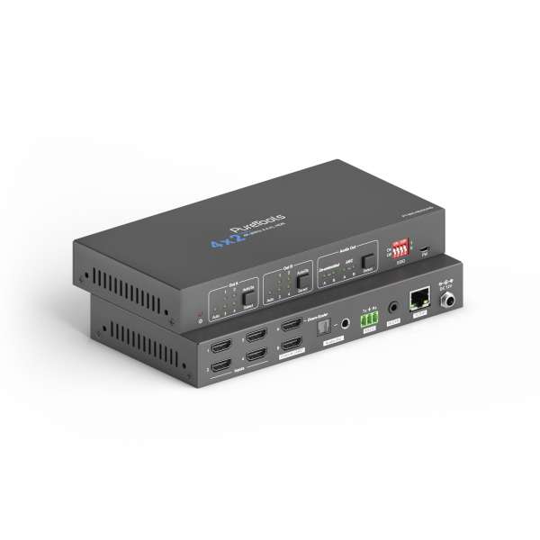 PureTools - 4x2 HDMI Matrix, 4K, HDR Digital und Analog Audio, ARC und RS232