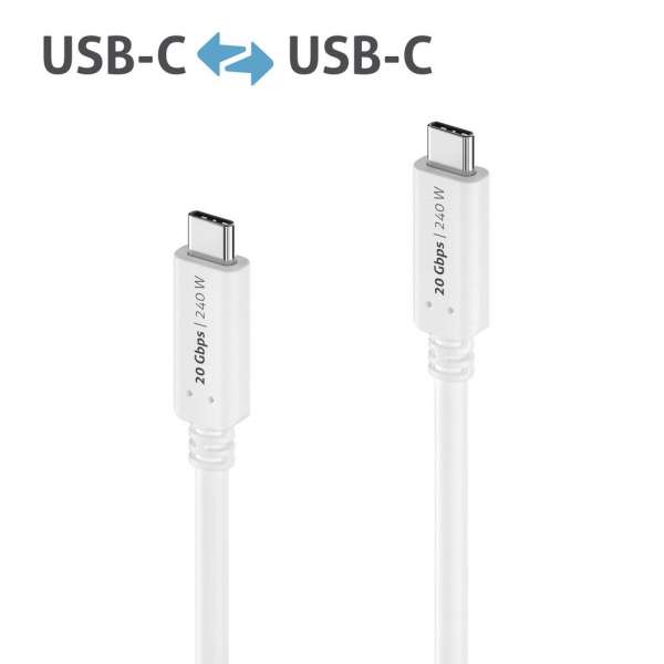 USB-C auf USB-C Kabel - USB4 Gen 2x2, 5A, EPR 240W, 20G, DP Alt Mode - iSerie - weiß - 0,50m