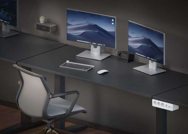 mediahub2 - 5 -Slot, freistehend, On-Table Design - schwarzes Gehäuse und mattschwarze Module. 65W PD-Modul + 3 Leerplätze. Buchse - Keine AC-Buchse. Stecker - Wieland GST18