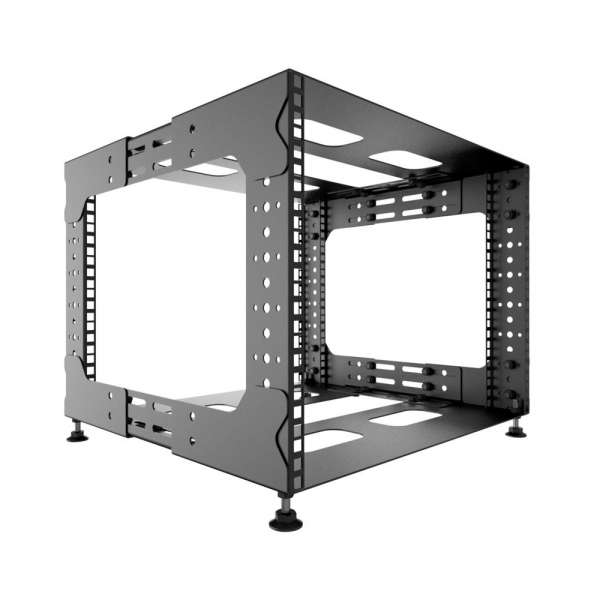 19" Skelett-Rack mit offenem Rahmen und verstellbarer Tiefe 8HE, 100 kg, 492 B x von 360 bis 560 T x 362 H