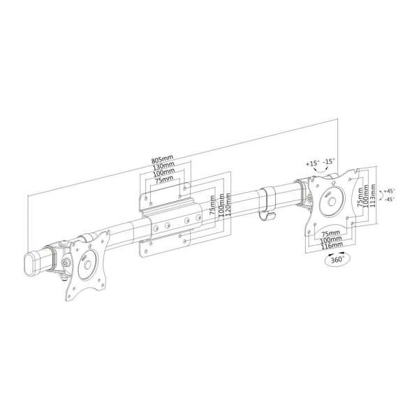 PureMounts® Adapter Schreibtisch Halterung VESA75/100 auf 2x VESA75/100