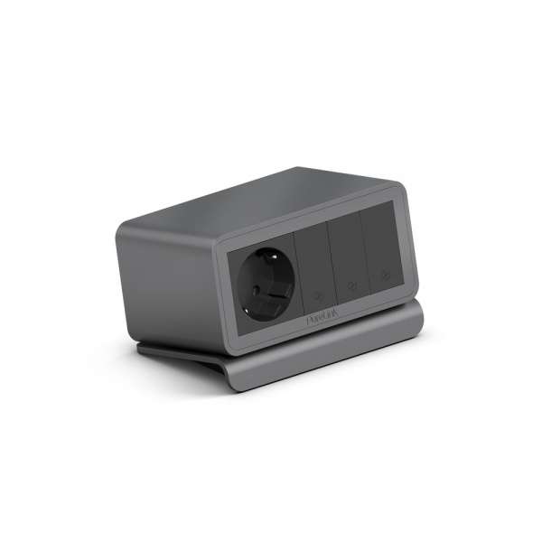 mediahub2 - 5 -Slot, freistehend, On-Table Design - space-grey Gehäuse und mattschwarze Module. 1 Steckdose + 3 Leerplätze. Buchse - DE. Stecker - Wieland GST18