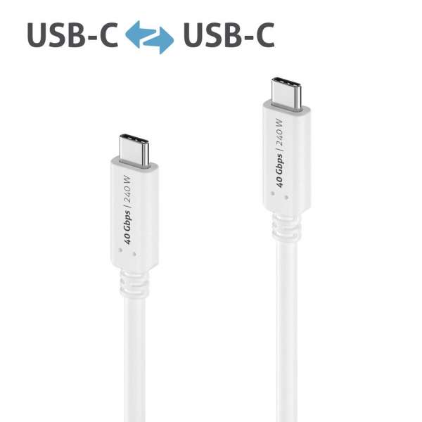 USB-C auf USB-C Kabel - USB4 Gen 3x2, 5A, EPR 240W, 40G, DP Alt Mode - iSerie - weiß - 1,00m