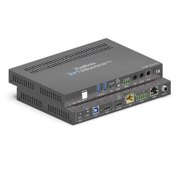 PureTools - 2x1 4K HDBT Extender Switch - 4K HDBaseT 3.0 Video- und Datenverlängerung mit HDMI/USB-B & USB-C Eingängen