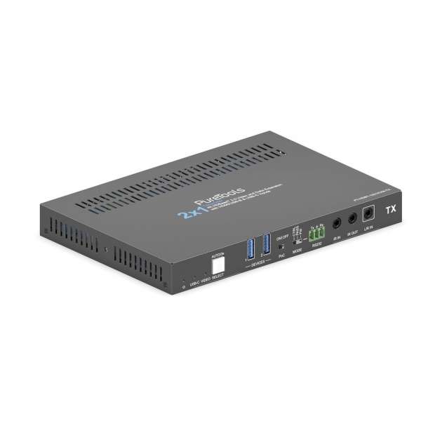 PureTools - 2x1 4K HDBT Extender Switch - 4K HDBaseT 3.0 Video- und Datenverlängerung mit HDMI/USB-B & USB-C Eingängen