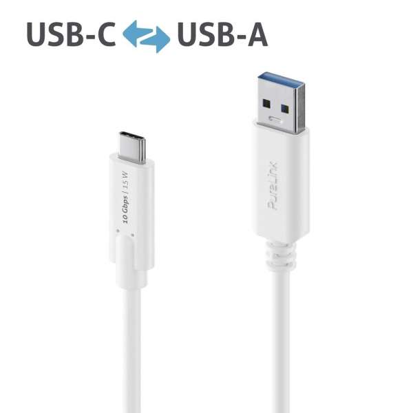 USB-C auf USB-A Kabel - 3.1 Gen 2, 3A/5V/15W, 10G - iSerie - weiß - 1,00m