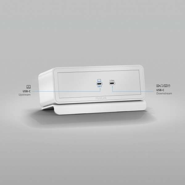 mediahub2 - 7 Steckplätze, freistehend auf dem Tisch - weißes Gehäuse und mattweiße Module. M2 Dock. Buchse - Keine. Stecker - Keiner