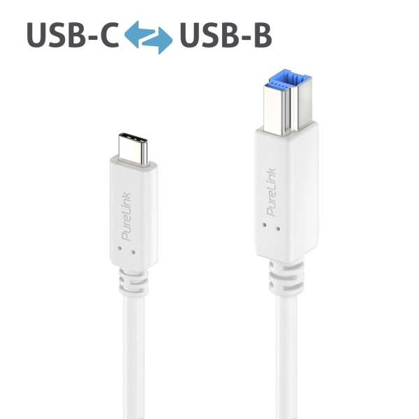 USB-C auf USB-B Kabel - 3.2 Gen 1, 3A/5V/15W, 5G - iSerie - weiß - 0,50m