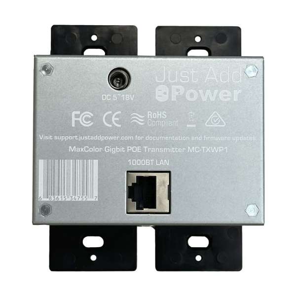 JustAddPower - MaxColor™ 2-Gang 4K60 4:4:4 36-Bit Wallplate Encoder (Transmitter) - Schwarz