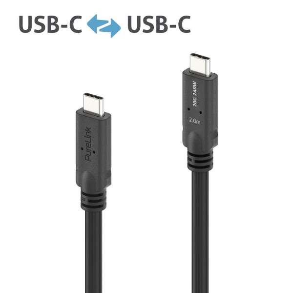 USB-C auf USB-C Kabel mit E-marker USB4 Gen2x2 20Gbps, 240W - PureInstall 2.00m