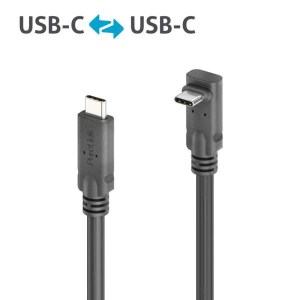 USB-C auf 90° USB-C Kabel (oben/unten) mit E-marker USB 3.2 Gen1x2 10Gbps, 100W - PureInstall 4.00m
