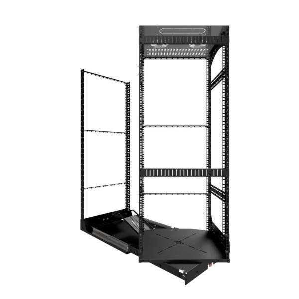 19" Auszieh- und drehbares Rack 28RU, 130kg Traglast, 490B x 498T x 1327H