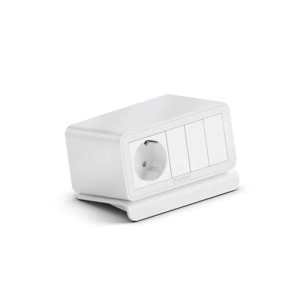 mediahub2 - 5 -Slot, freistehend, On-Table Design - weißes Gehäuse und mattweiße Module. 1 Steckdose + 3 Leerplätze. Buchse - DE. Stecker - Wieland GST18