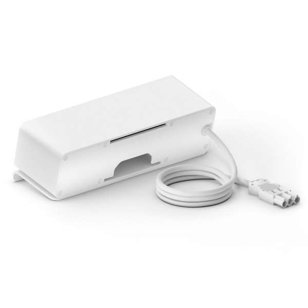 mediahub2 - 10 -Slot, freistehend, On-Table Design - weißes Gehäuse und mattweiße Module. 2 Steckdosen + 6 Leerplätze. Buchse - DE. Stecker - Wieland GST18