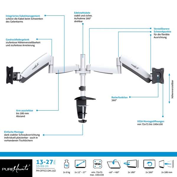 PureMounts® Monitor Tischhalterung - Style 13-27"