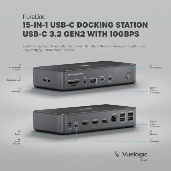 Vuelogic - USB-C Docking Station - Dreifach-Display USB 3.2 Gen2 MST - 8K-Unterstützung