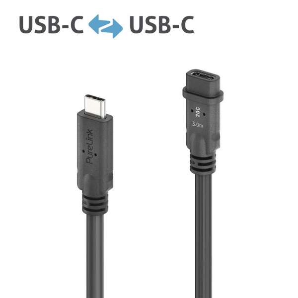 USB-C auf USB-C Verlängerungskabel USB4 Gen2x2 20Gbps - PureInstall 3.00m