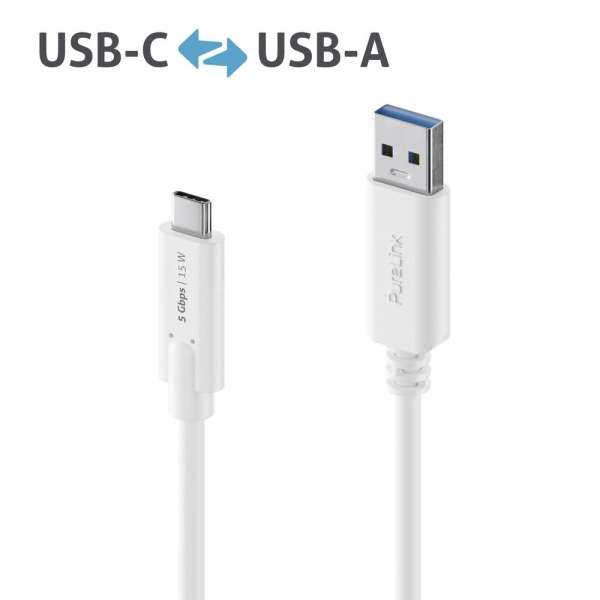 USB-C auf USB-A Kabel - 3.1 Gen 1, 3A/5V/15W, 5G - iSerie - weiß - 0,50m