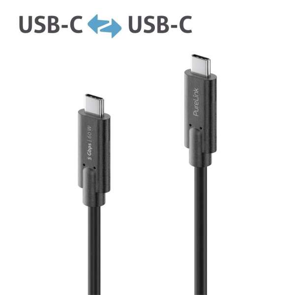 USB-C auf USB-C Kabel - 3.1 Gen 1, 3A/5V/60W, 5G, DP Alt Mode - iSerie - schwarz - 1,00m