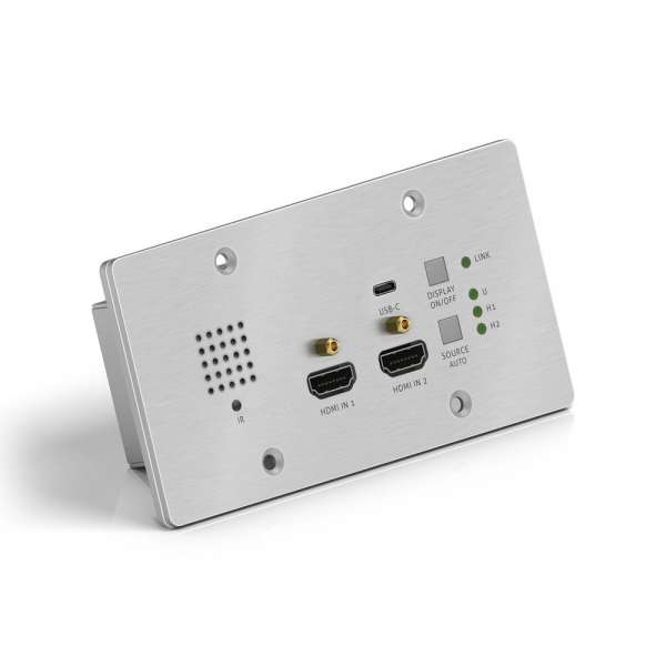 PureTools - HDBaseT Wallplate Transmitter mit Rahmen, 2x HDMI & USB-C Eingänge, 4K, 40m 4K / 70m 1080p