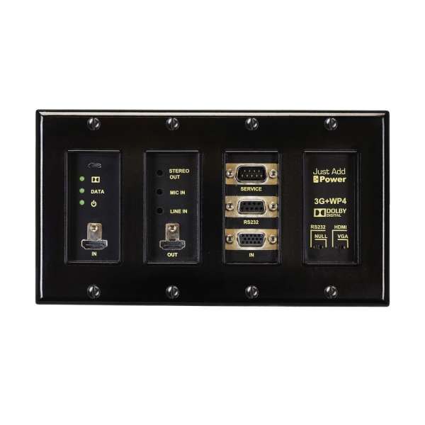 JustAddPower - Ultra Series 4-Gang 4K Wallplate Encoder ( Transmitter) mit Dolby DSP und HDMI-Ausgang - Schwarz