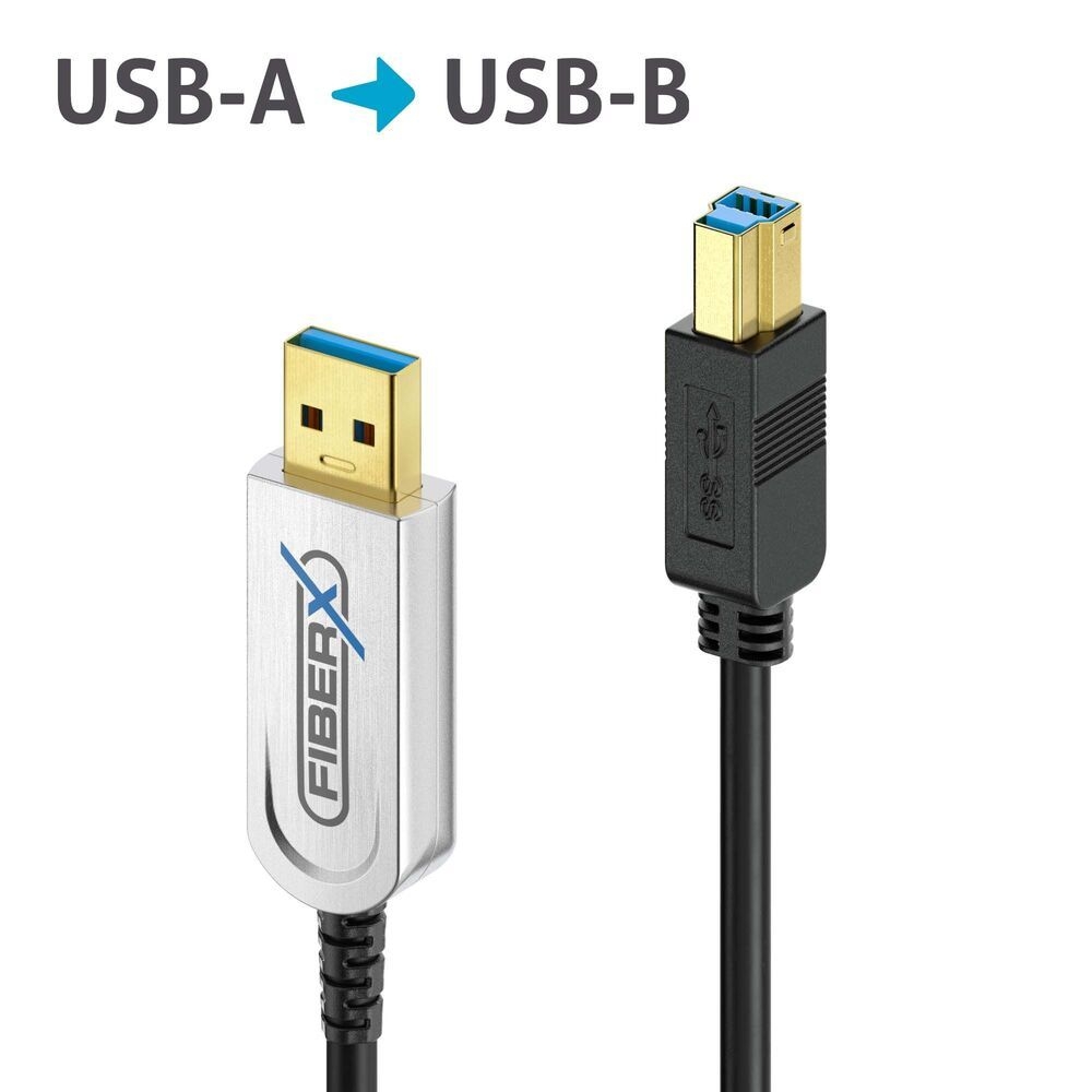 USB 3.2 USB-A / USB-B AOC Fiber Optic Cable, 15.0m