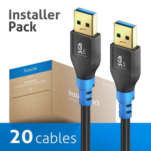 FlexInstall USB-A auf USB-A Kabel USB 3.0 5Gbps 3.00m - Installer Pack 20 stk.